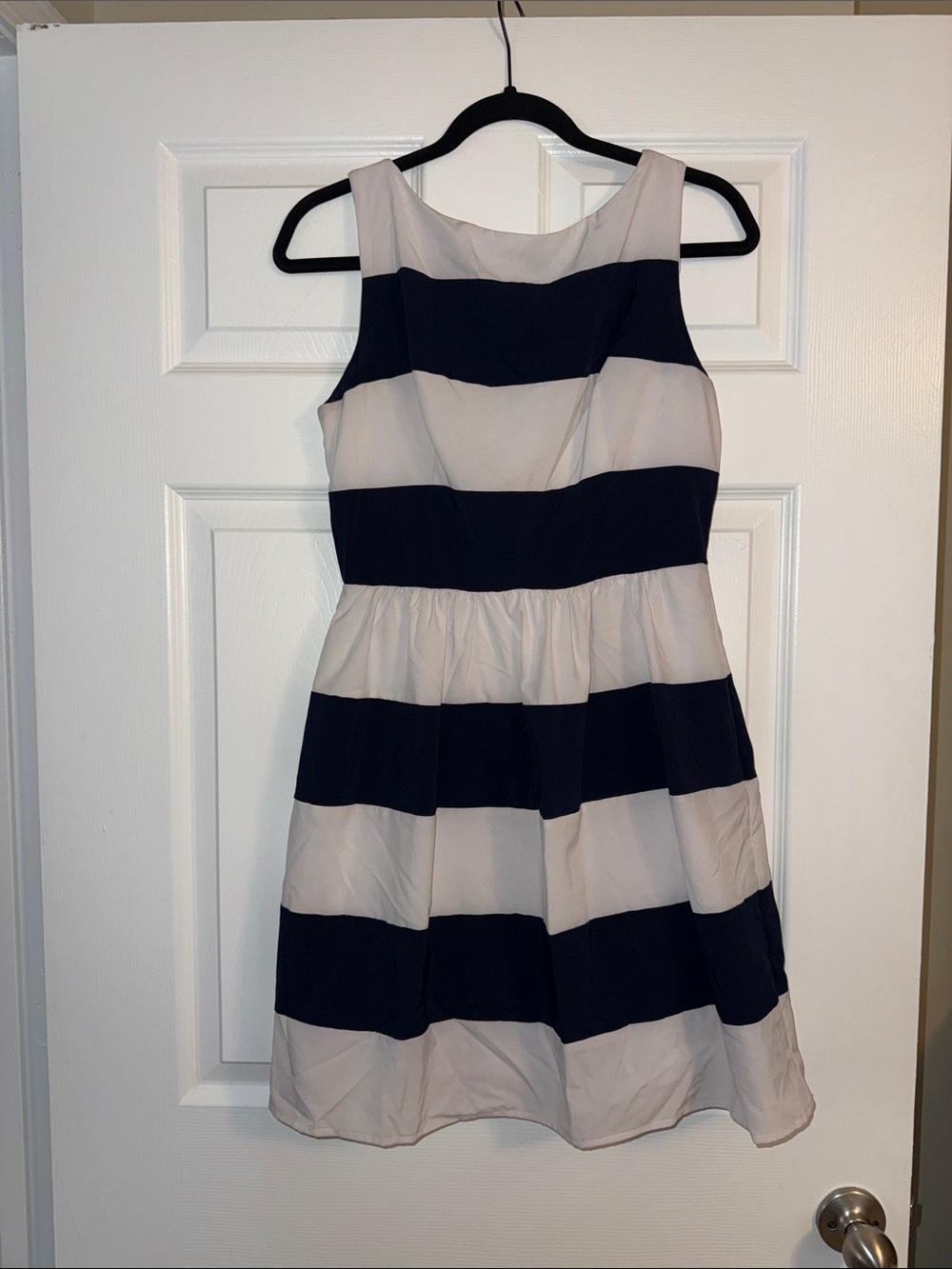 B Darlin Striped Sleeveless Fit & Flare Dress in Navy and White